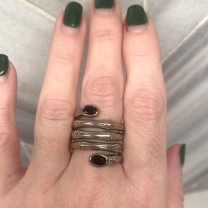 John Hardy Bamboo Black Onyx coil ring; size 7